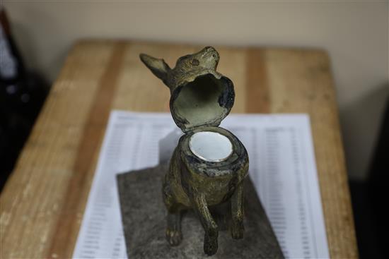 An early 20th century Austrian cold painted bronze inkwell, H.8.5in.